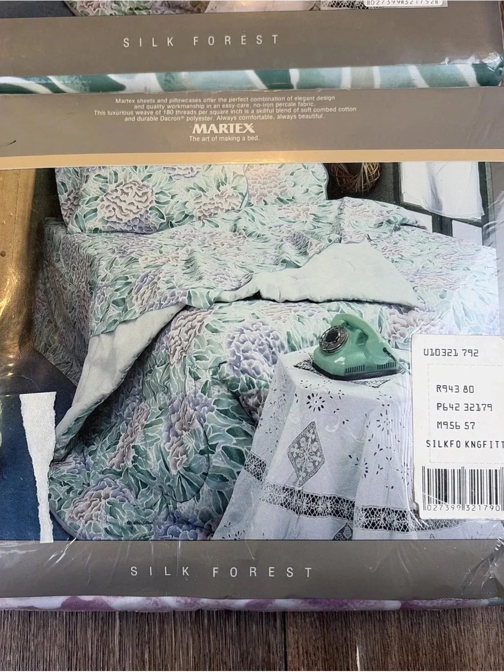Vintage Martex Silk Forest Floral KING Sheet Set Flat & Fitted New Old Stock